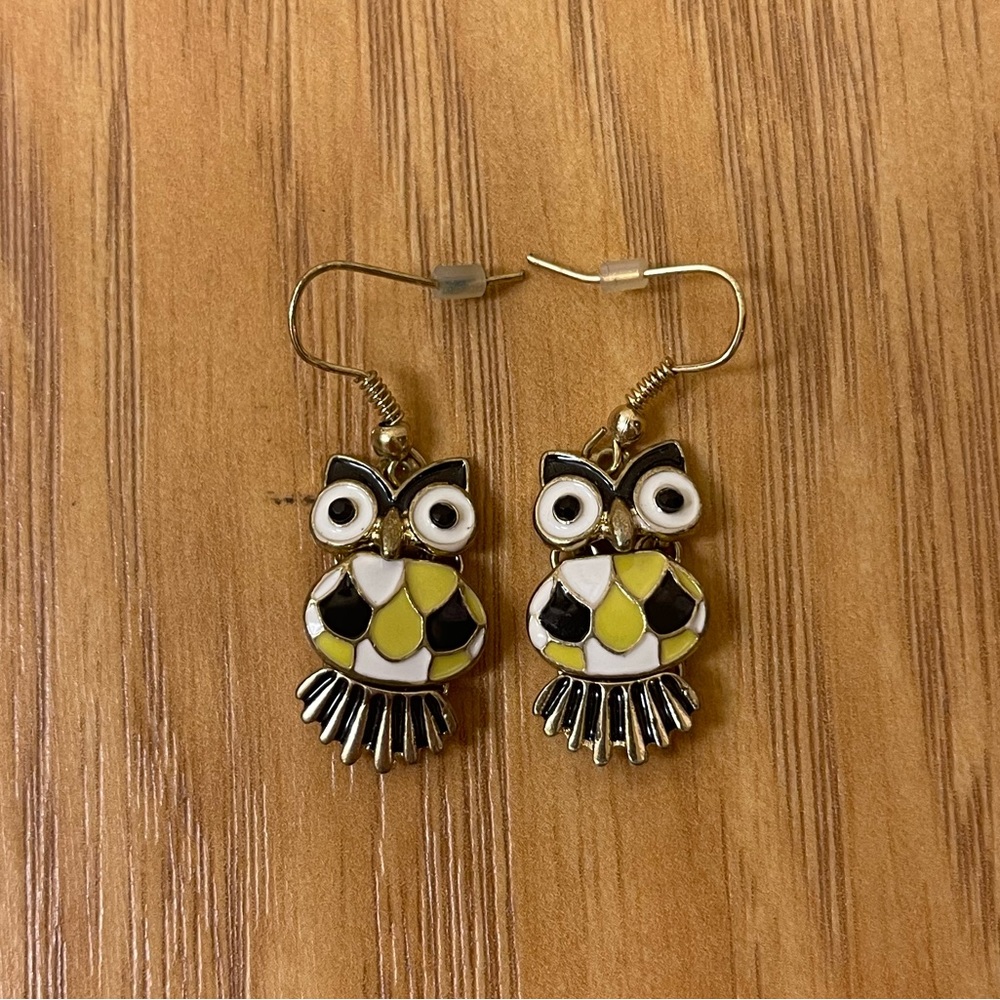 Black and Yellow Owl Drop Earrings